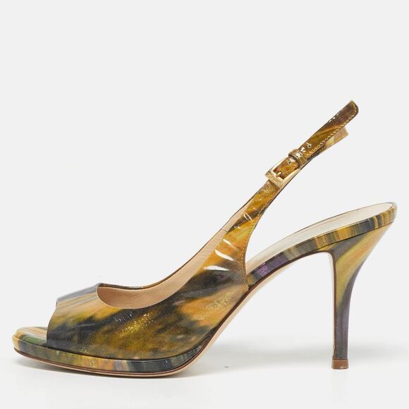 Loriblu Multicolor Patent Leather Peep Toe Slingback Pumps Size 37